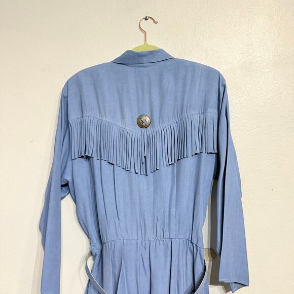 Rabbit Rabbit Rabbit Chambray Vintage Fringe Jumpsuit Sz M - Picture 8 of 12